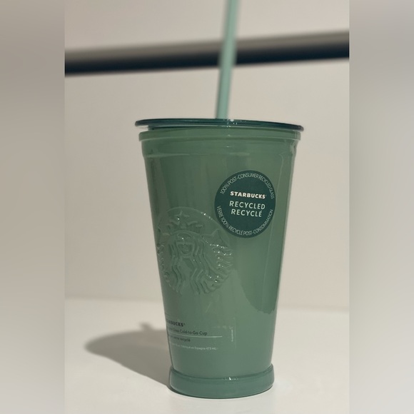 NEW Starbucks Frosted Mint Green Recycled Glass Cold To-Go Cup Tumbler 16oz - Picture 4 of 8